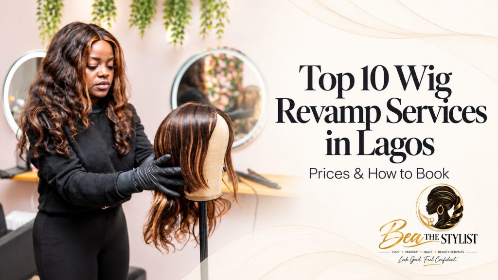 Woman revamping and styling a wig
